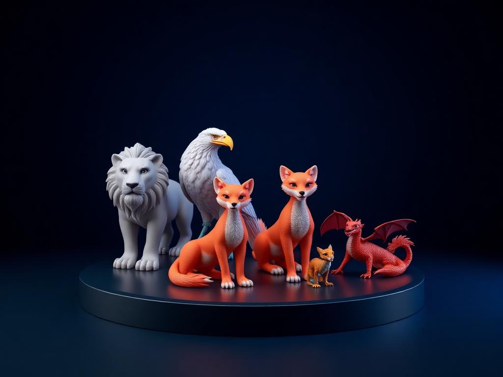 Animals — printable 3D models including Lion، Eagle، Fox، Fantasy creature