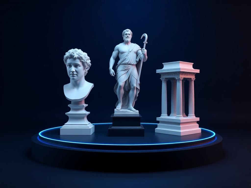 Statues — printable 3D models including Classical bust، Warrior statue، Architectural piece